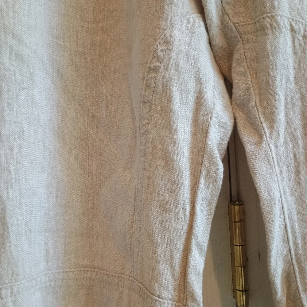 Gap XL Linen Viscose Blend Drawstring Pants Beige Tan Casual Relaxed Fit Cropped